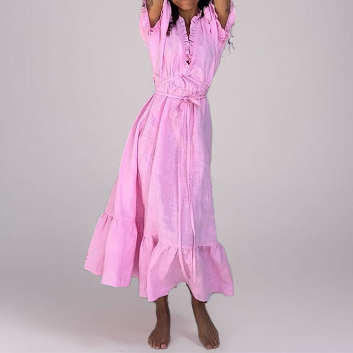 Damen Maxikleid mit luftiger Wickeloptik und dekorativem Rüschensaum Drune