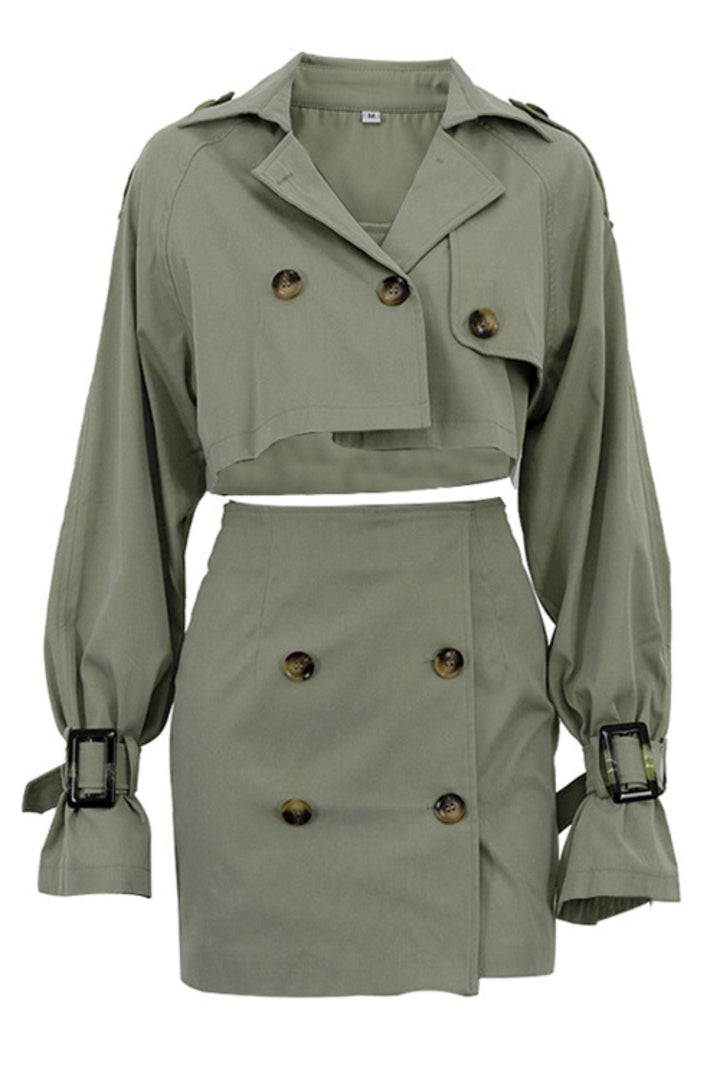 Drune | Knopfdetail Gekürzte Jacke & Minirock-Set