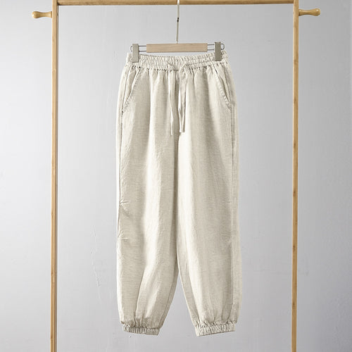 Damen lässige Leinenhose mit elastischem Bund und seitlichen Taschen Drune