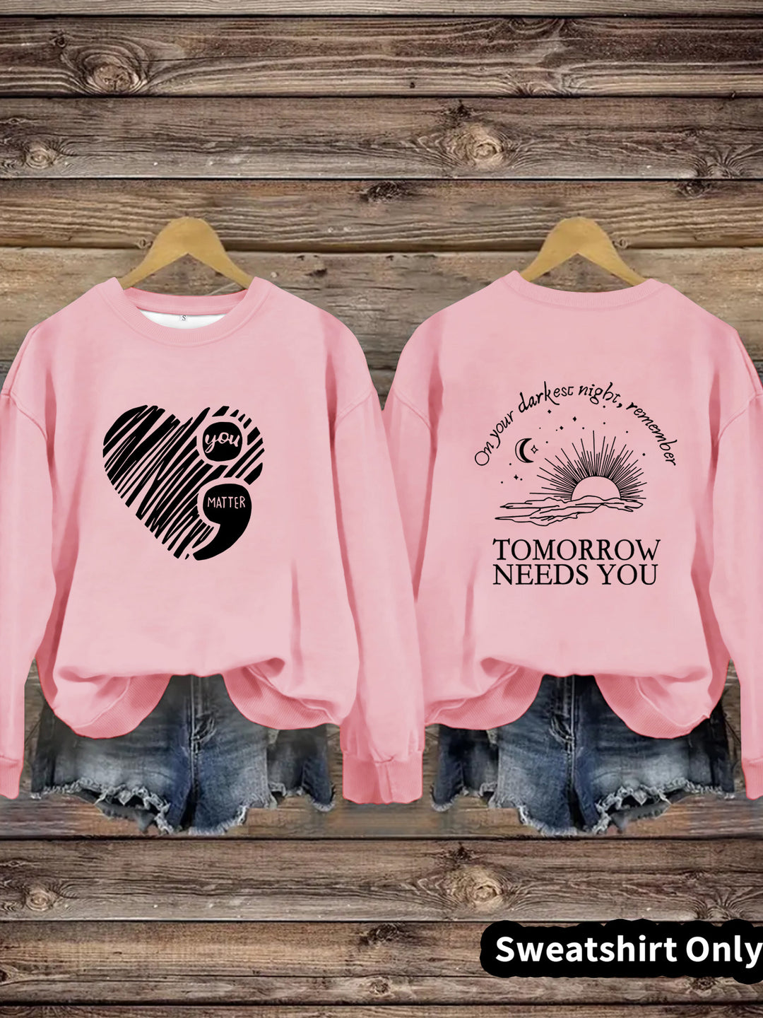 Damen Sweatshirt mit inspirierendem Aufdruck und grossem Herzmotiv Drune