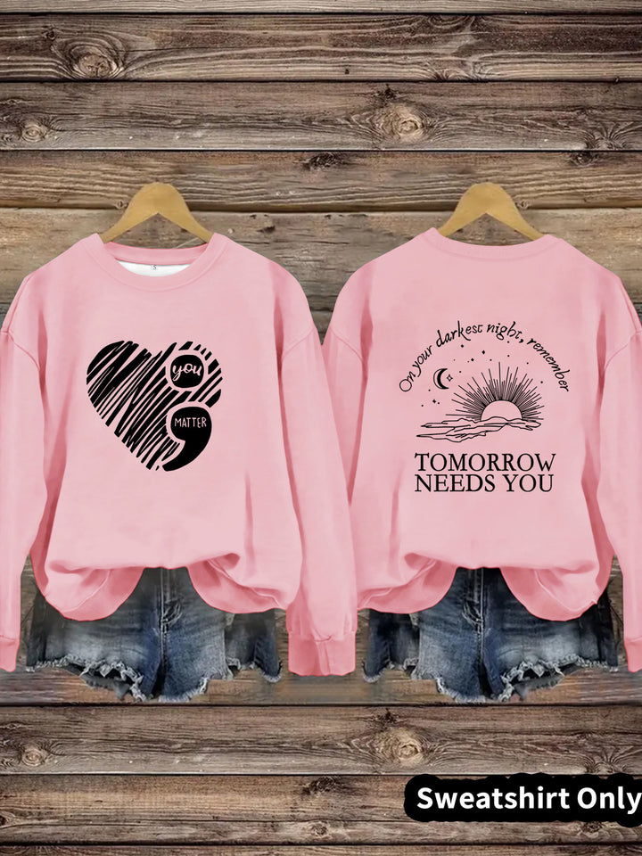 Damen Sweatshirt mit inspirierendem Aufdruck und grossem Herzmotiv Drune