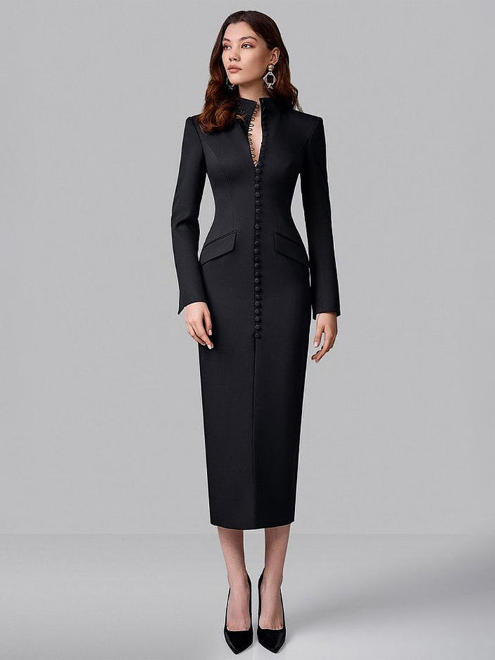 Damen Elegantes Langarmkleid mit floralem Muster und hochgeschlossenem Kragen Drune