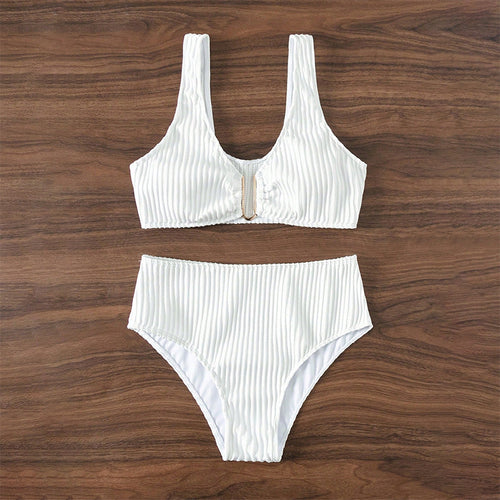 Damen Hoch tailliertes Bikini-Set mit einzigartiger Rippstruktur Drune