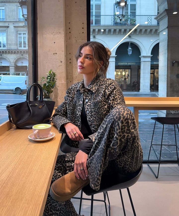 Damen Leoparden-Print Kurzjacke Drune