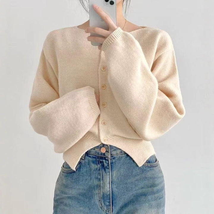 Damen Crop-Pullover mit Knopfdetail und oversized Ärmeln Drune