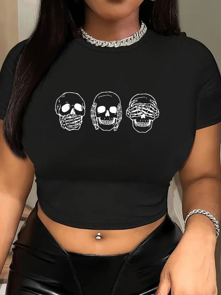 Damen Crop-T-Shirt mit kreativem Telefon-Design Drune