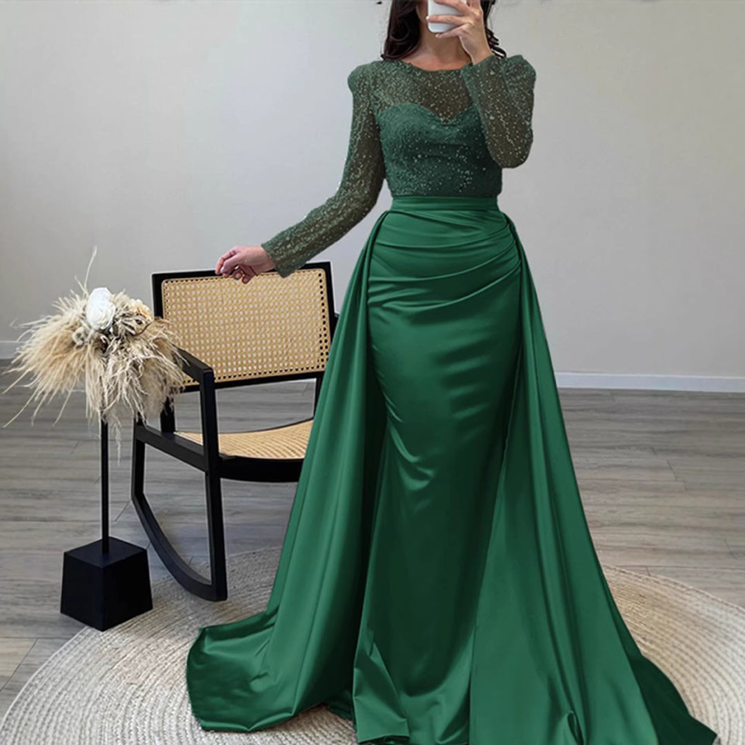 Damen Abendkleid mit funkelndem Paillettenoberteil und elegantem Satinrock Drune