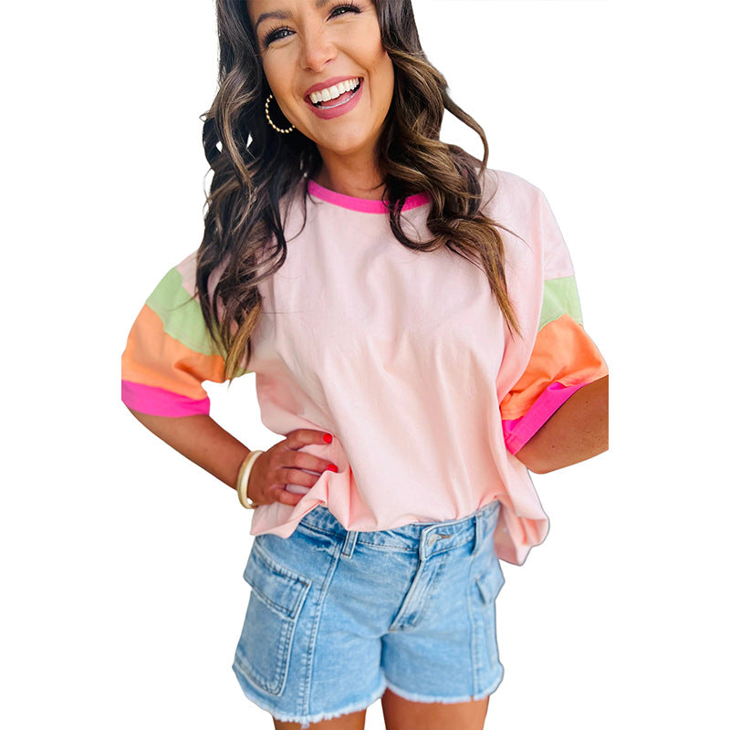 Damen lässiges T-Shirt mit bunten Ärmeln Drune
