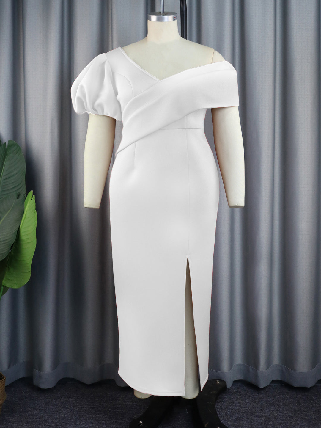 Damen Elegantes Maxikleid mit asymmetrischem Ausschnitt und voluminösen Puffärmeln Drune