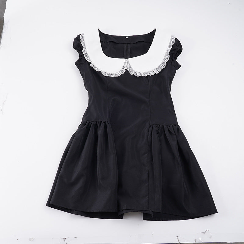 Damen Kleid im Vintage-Stil mit Spitzenkragen und weitem Rock Drune