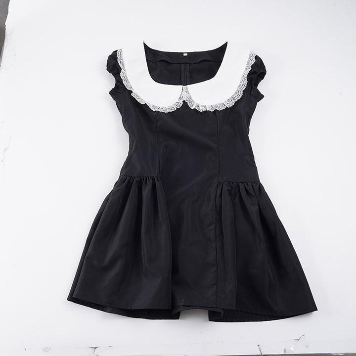 Damen Kleid im Vintage-Stil mit Spitzenkragen und weitem Rock Drune