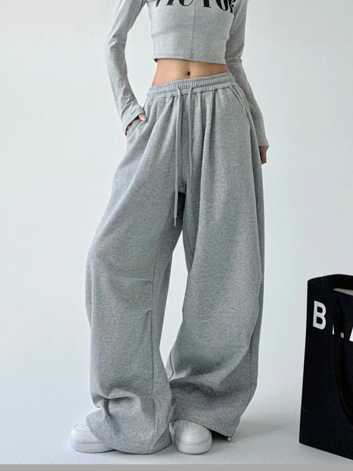 Damen nan weite taillenhohe Loungehose aus weichem Baumwollmix mit Tunnelzug und Seitentaschen Drune