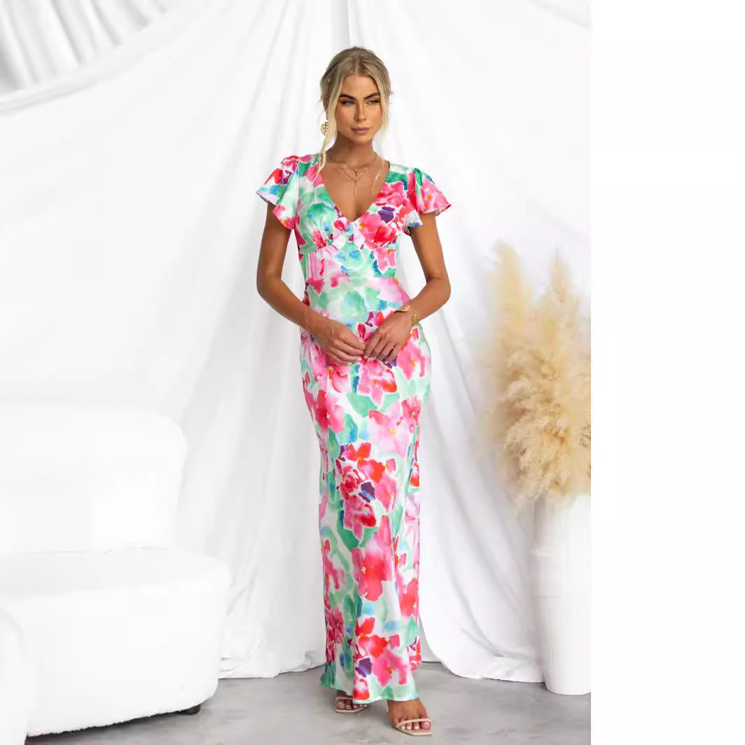 Damen Maxi-Kleid mit floralem Design und fließender Silhouette Drune