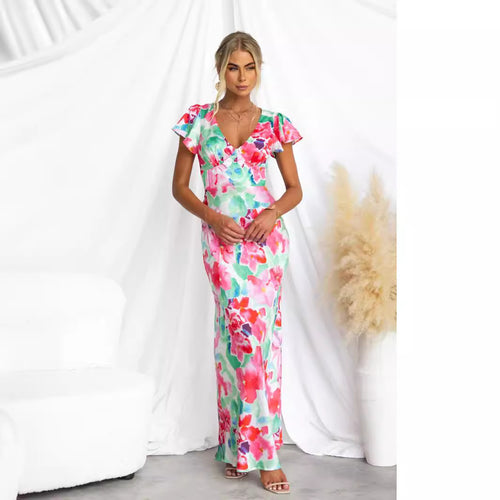 Damen Maxi-Kleid mit floralem Design und fließender Silhouette Drune