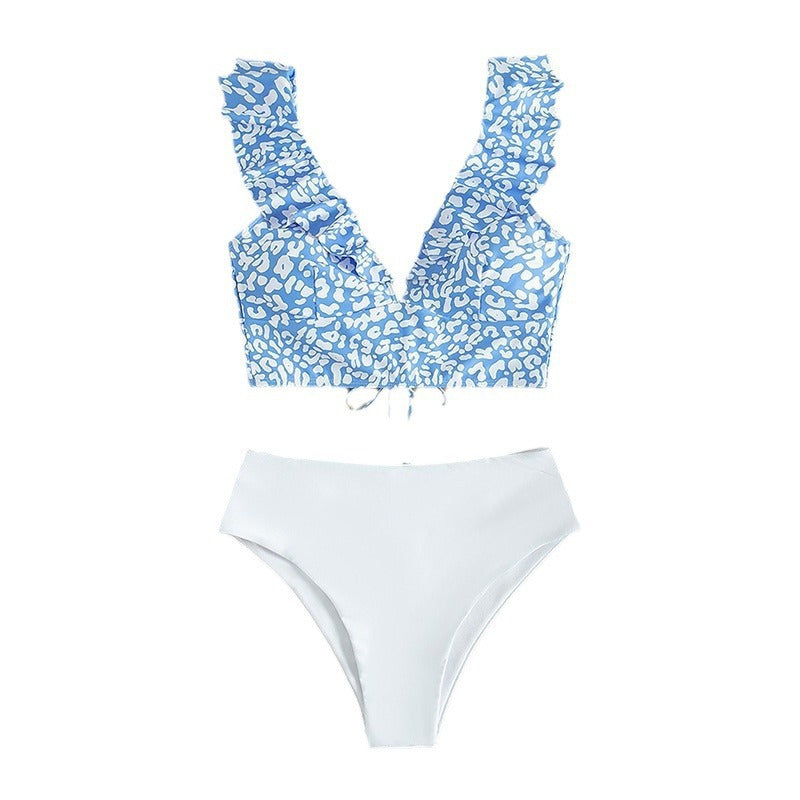 Damen Triangel-Bikini-Set mit Rüschen und raffiniertem Tiermuster Drune