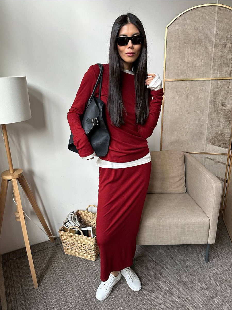 Damen Kombination aus Langarmshirt und Maxi-Rock Drune