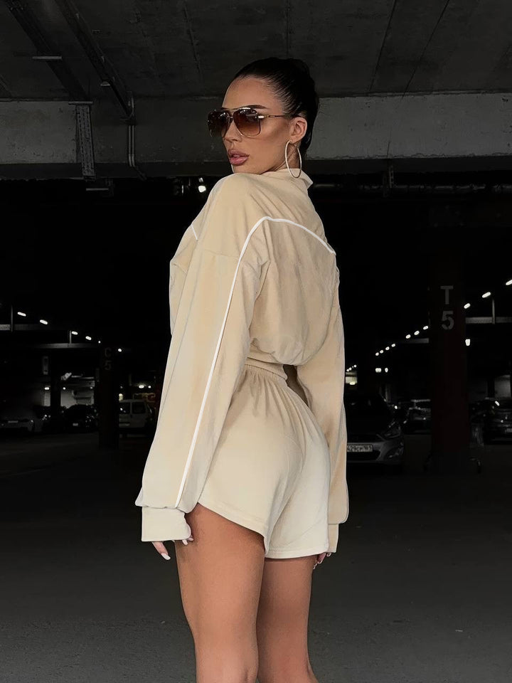Damen lässiges Freizeit-Set mit elegantem Oversized Pullover und Shorts Drune
