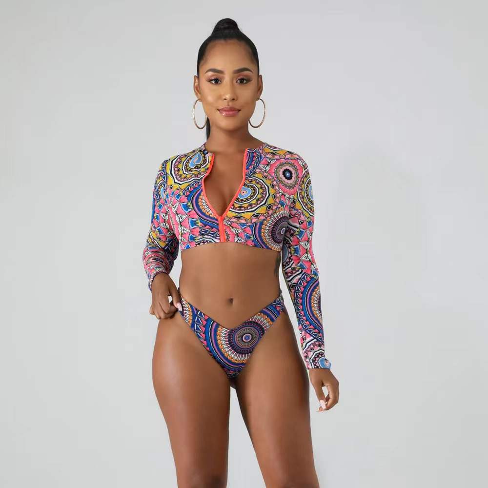 Damen Surf-Bikini-Set mit langärmeligem Oberteil und modischem Reißverschluss Drune