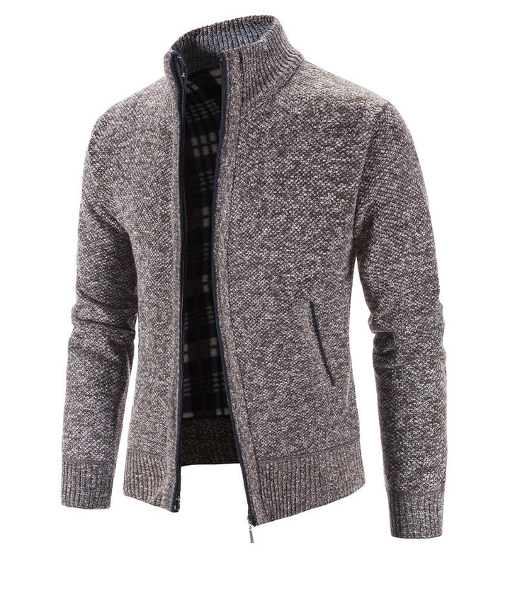 Herren Strickjacke mit strukturiertem Muster und hohem Stehkragen Drune