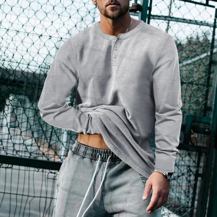 Herren lässiges Langarmshirt mit Knopfleiste und weichem Material Drune