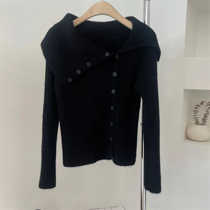 Damen feiner Strickcardigan mit modischem Kragen Drune