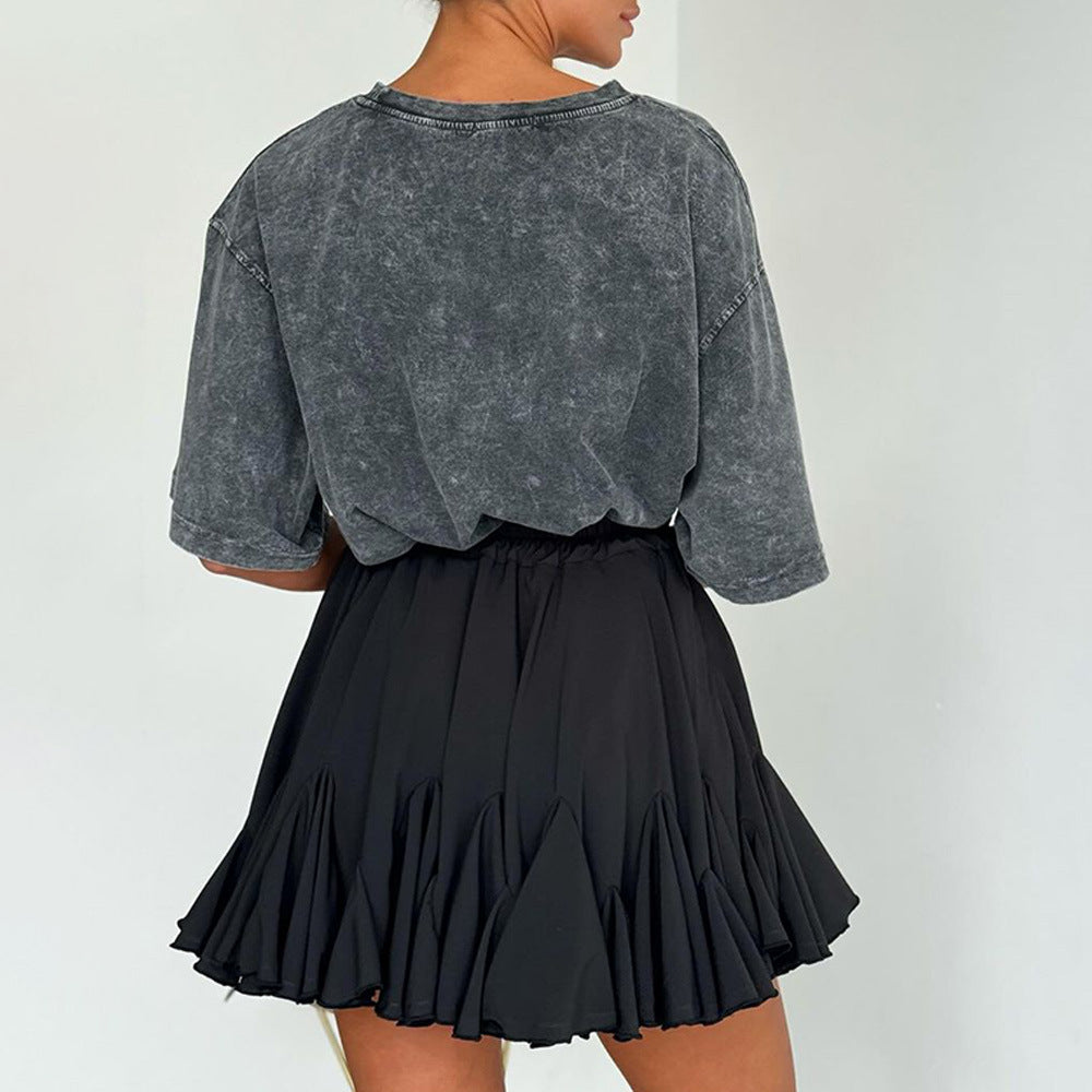 Damen lässiges T-Shirt mit oversized Schnitt und voluminösem Rock Drune
