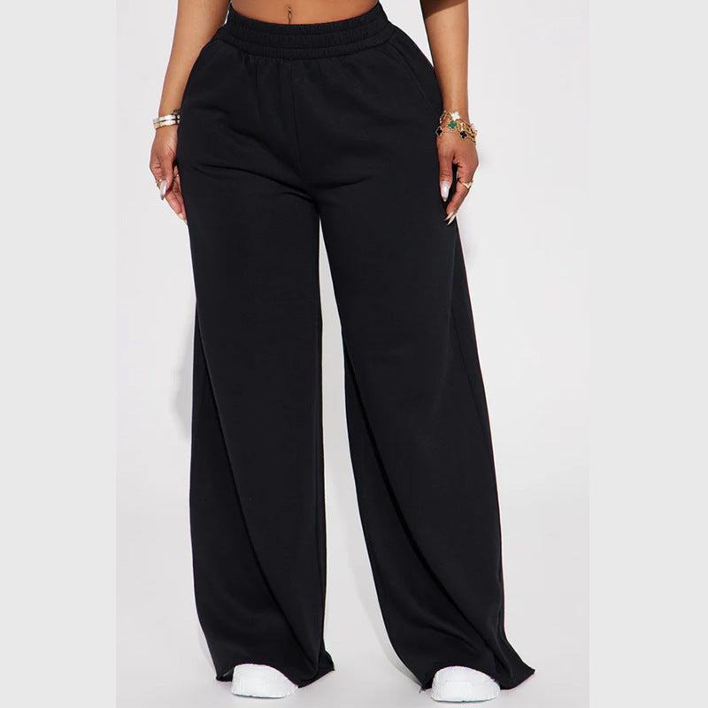 Damen nan weite Highwaist Palazzo-Loungehose mit doppelt gerafftem Komfortbund und fließender Wide‑Leg-Silhouette Drune