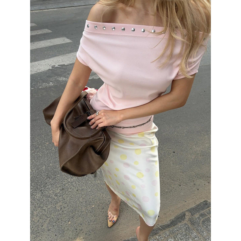 Damen Off-Shoulder Oberteil mit eleganten Strassakzenten Drune