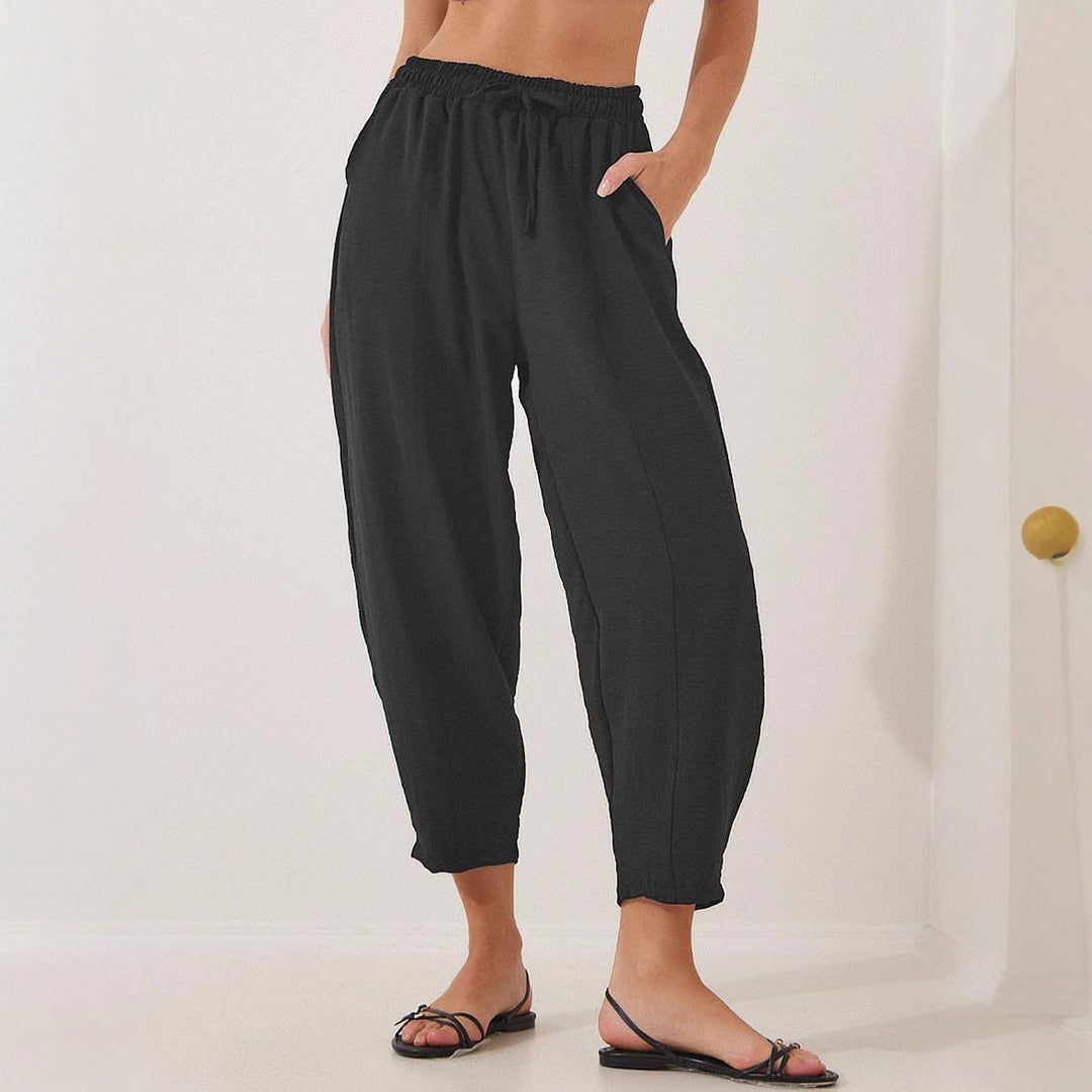 Damen lässige Freizeithose mit elastischem Bund und praktischen Seitentaschen Drune