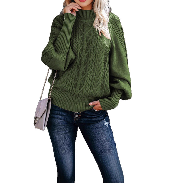 Damen Grobstrickpullover mit Stehkragen und Ballonärmeln Drune