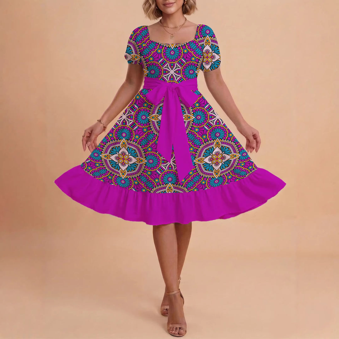 Damen elegantes Maxikleid mit floralem Design und Taillengürtel Drune