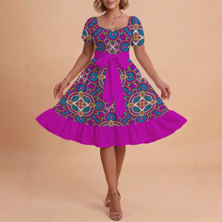 Damen elegantes Maxikleid mit floralem Design und Taillengürtel Drune