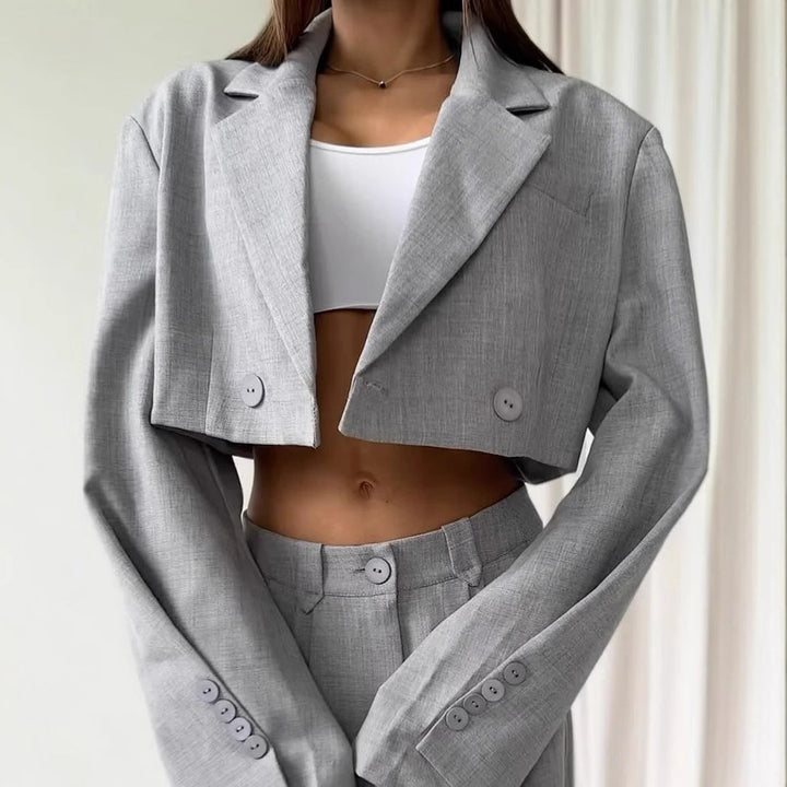 Damen modischesOversized Blazer-Ensemble mit hoch taillierten Hosen Drune