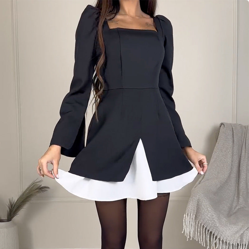 Damen Cocktailkleid mit Puffärmeln und asymmetrischem Schnitt Drune