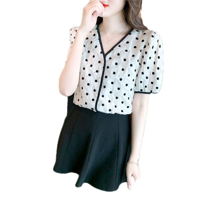 Damen Bluse mit Punkten und Knopfdetails Drune