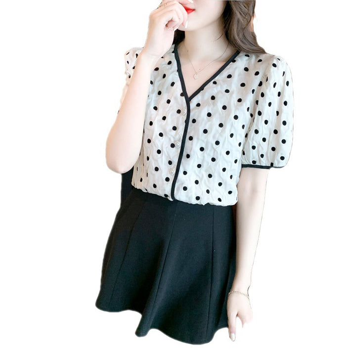 Damen Bluse mit Punkten und Knopfdetails Drune