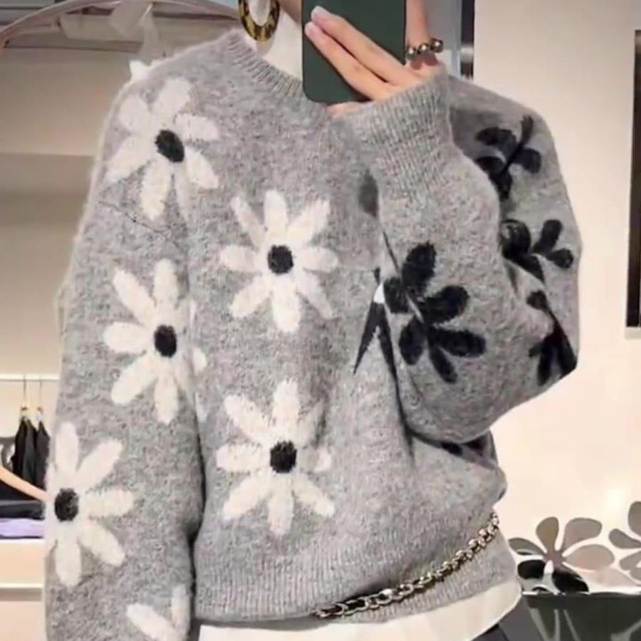 Damen Strickpullover mit floralem Motiv und lässigem Schnitt Drune