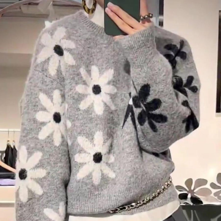 Damen Strickpullover mit floralem Motiv und lässigem Schnitt Drune