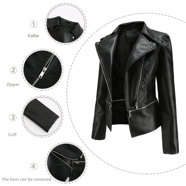 Damen nan taillierte Kunstleder-Bikerjacke mit asymmetrischem Reverskragen Drune