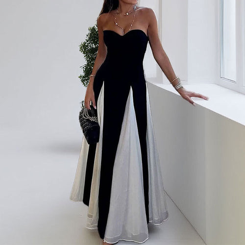 Damen Abendkleid mit trägerlosem Design und elegantem Farbkontrast Drune