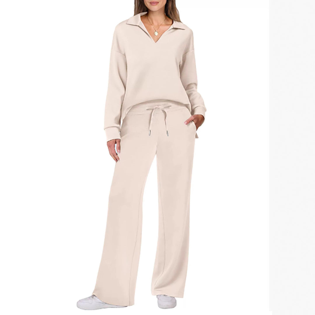 Damen Lässiger Lounge-Set mit weitem Bein und V-Ausschnitt Drune
