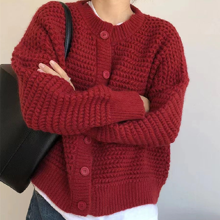 Damen Grobstrickjacke mit dekorativen Knöpfen und lässigem Schnitt Drune