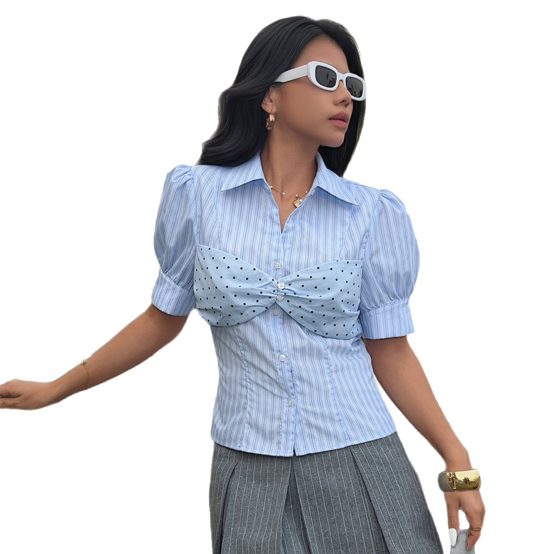 Damen Blusenshirt mit Puffärmeln und einzigartigem Bindedetail Drune