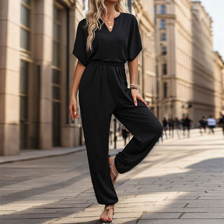 Damen eleganter Jumpsuit mit weitem Bein und komfortablem Taillengürtel Drune