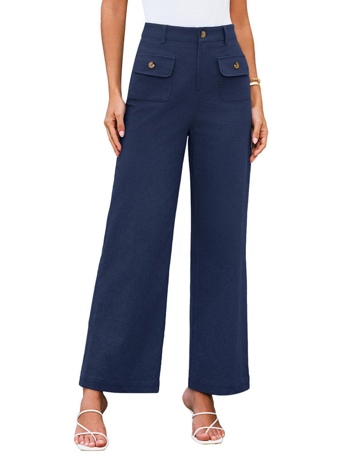 Damen Weit geschnittene Cargo-Hose mit praktischen Taschen und hohem Bund Drune