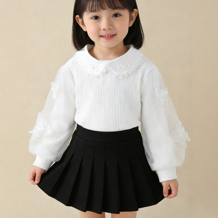 Damen Bluse mit eleganten Puffärmeln und Rüschenkragen Drune