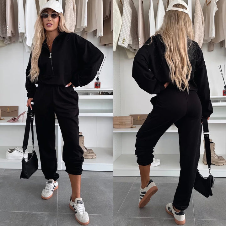 Damen sportliches Loungewear-Set mit modernem Stehkragen und bequemen Reißverschluss hosen Drune