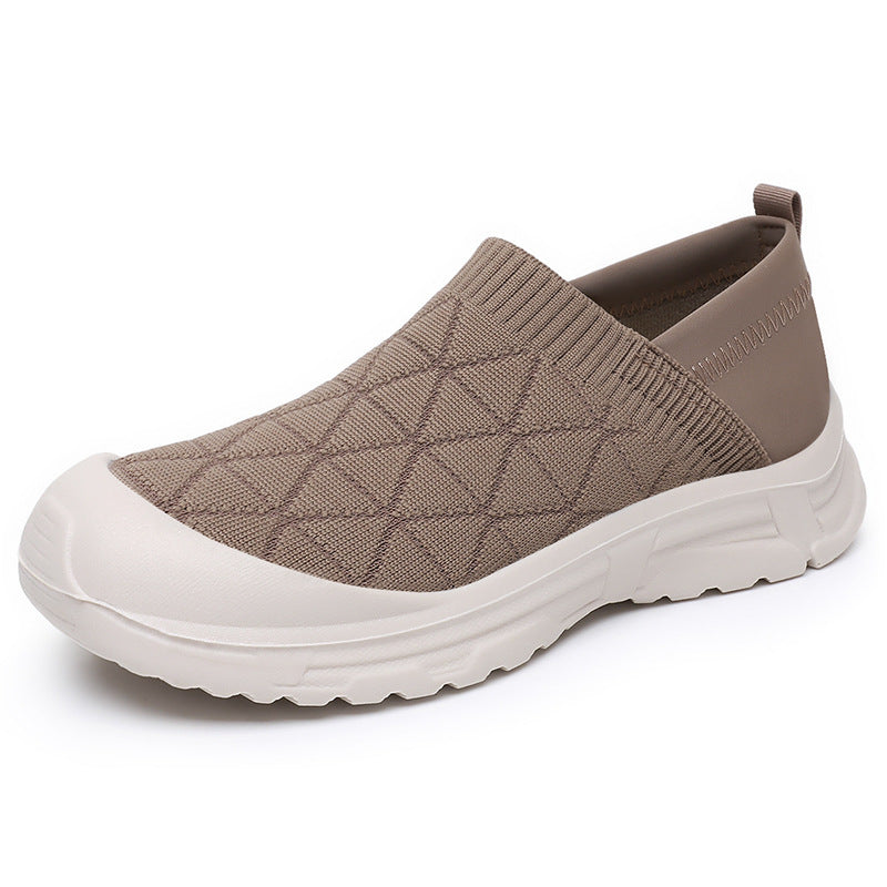 Damen nan atmungsaktiver Strick-Slip-On Freizeitschuh mit diamantstrukturierter Oberfläche, stoßdämpfender Leichtsohle und verstärkter Zehenkappe Drune