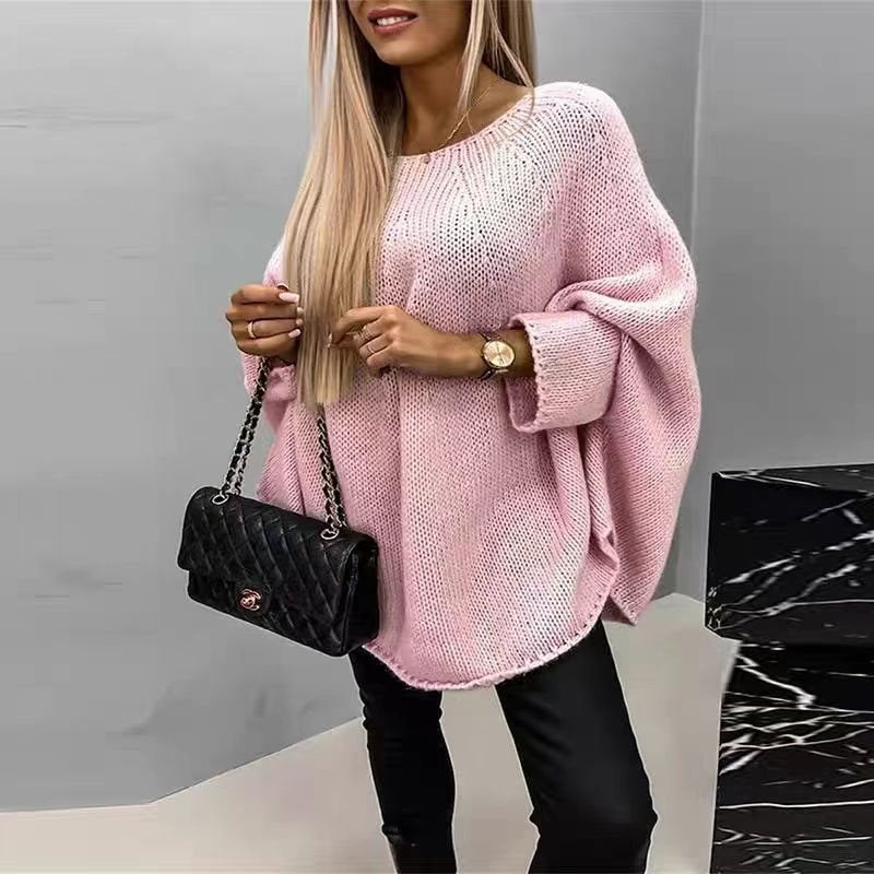 Damen Grobstrick Pullover mit weit geschnittenen Ärmeln und modernem Design Drune