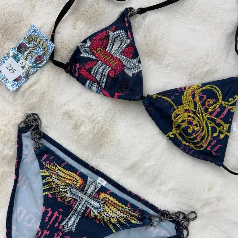 Damen Triangel-Bikini mit auffälligem Grafikumrandung Drune